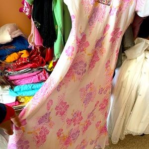 SOLD Pink floral anarkali and pajami